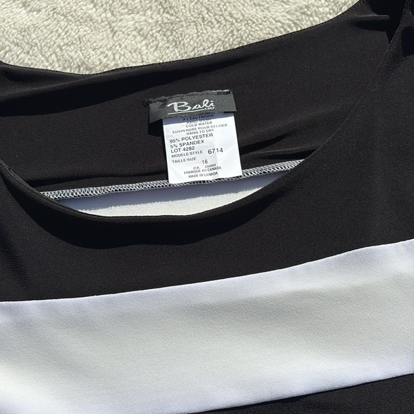 Bali Black & White Striped Long Sleeve Dress Minimalist Mod Y2K Style Size 16 - Picture 5 of 7